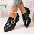 Export thick heel pointed toe loafers for women new arrival belt buckle black british small leather shoes plus sizeflatswholesale