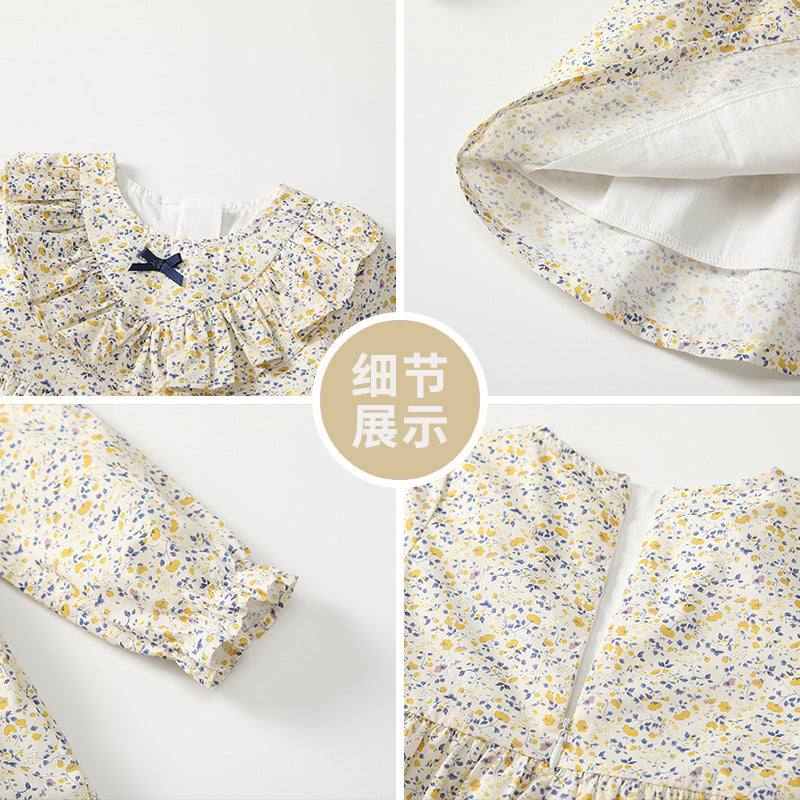 new girls' dress autumn collection - first birthday princess dress for baby girls - floral print baby doll collar dress - autumn style