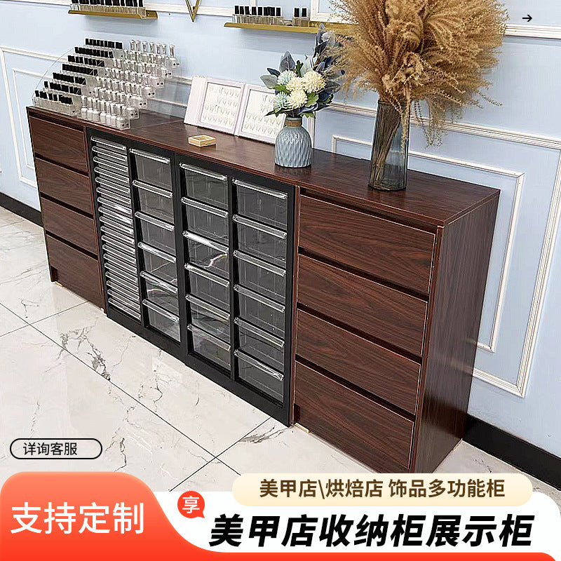 Solid wood retro nail art cabinet walnut display cabinet nail polish storage cabinet nail polish glue locker floor cabinet