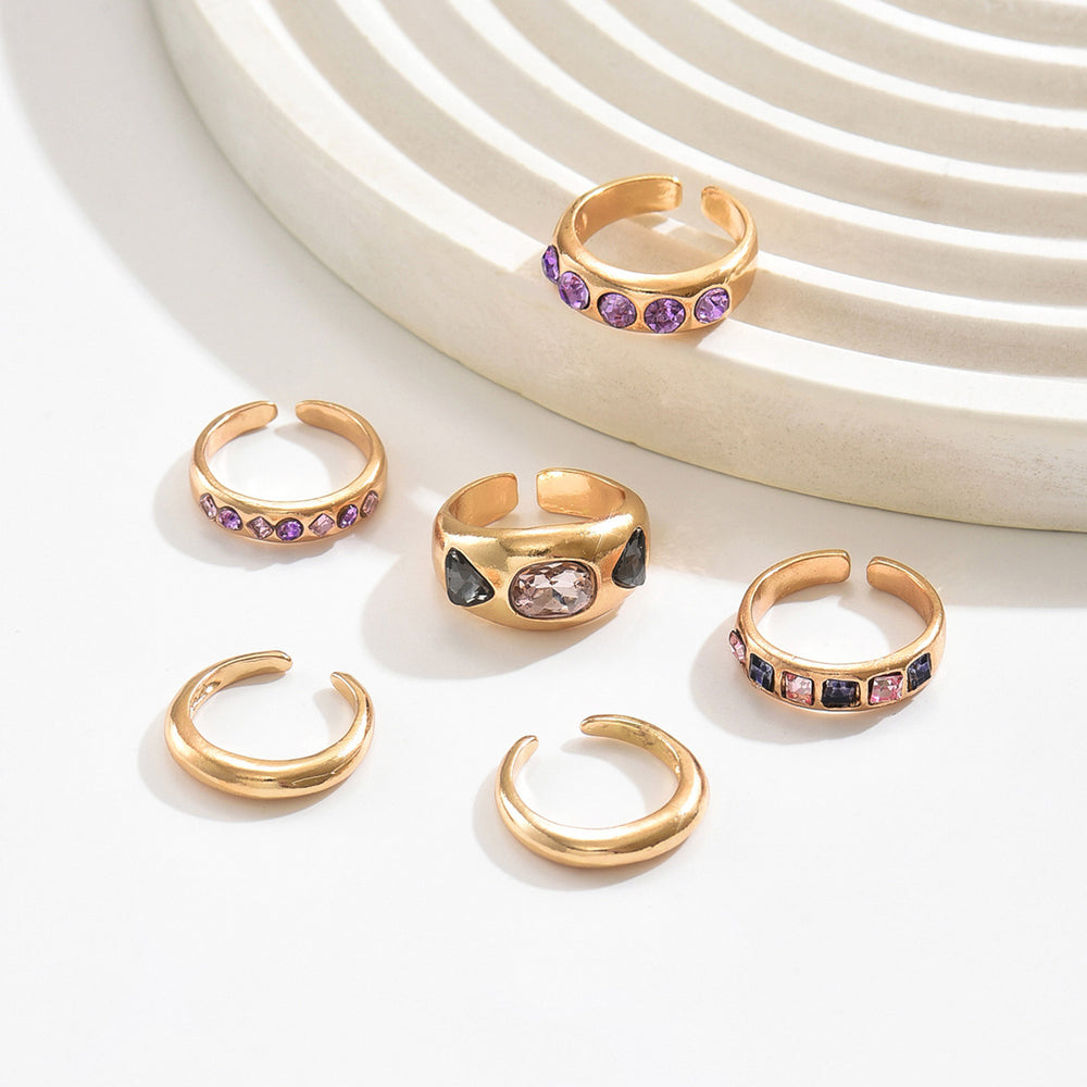 European and american cross-border fashion geometric diamond-studded irregular ring set, metallic smooth finish finger rings, ring accessories for women