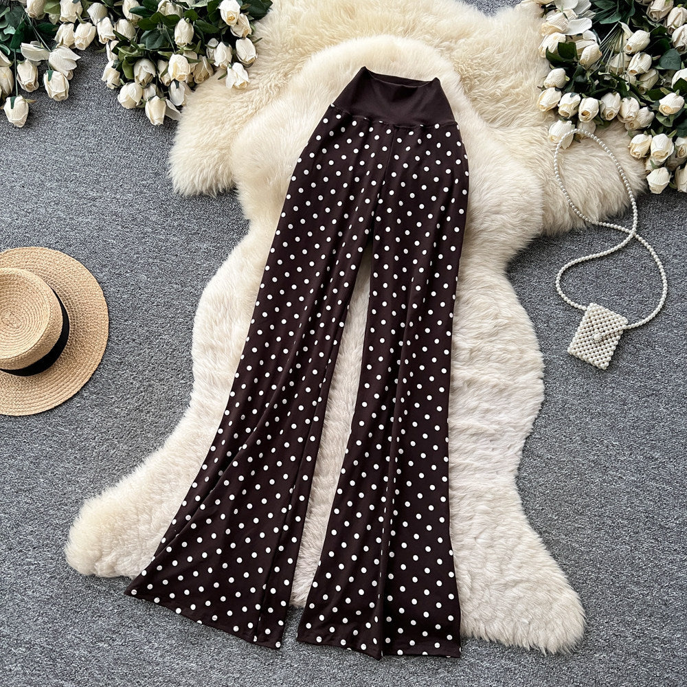 K-stylehigh waist polka dot casualcasualstraight-leg pants for women summer lazy style slimming lookeasiest for matchcasualslimming lookpants