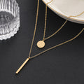 Gold double-layer round and vertical bar pendant necklace - stylish, elegant, minimalist, and versatile choker for women, perfect for office and everyday wear