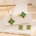 Women's jewelry: korean & japanese style fashionable & elegant new arrival - crisp green chalcedony four-leaf clover set: unique ring & choker necklace