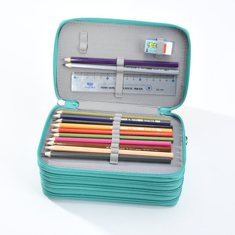 Cross-border pencil bag four-layer zipper, large-capacity pu72-color pen curtain, student storage lead stationery box, stationery bag set.