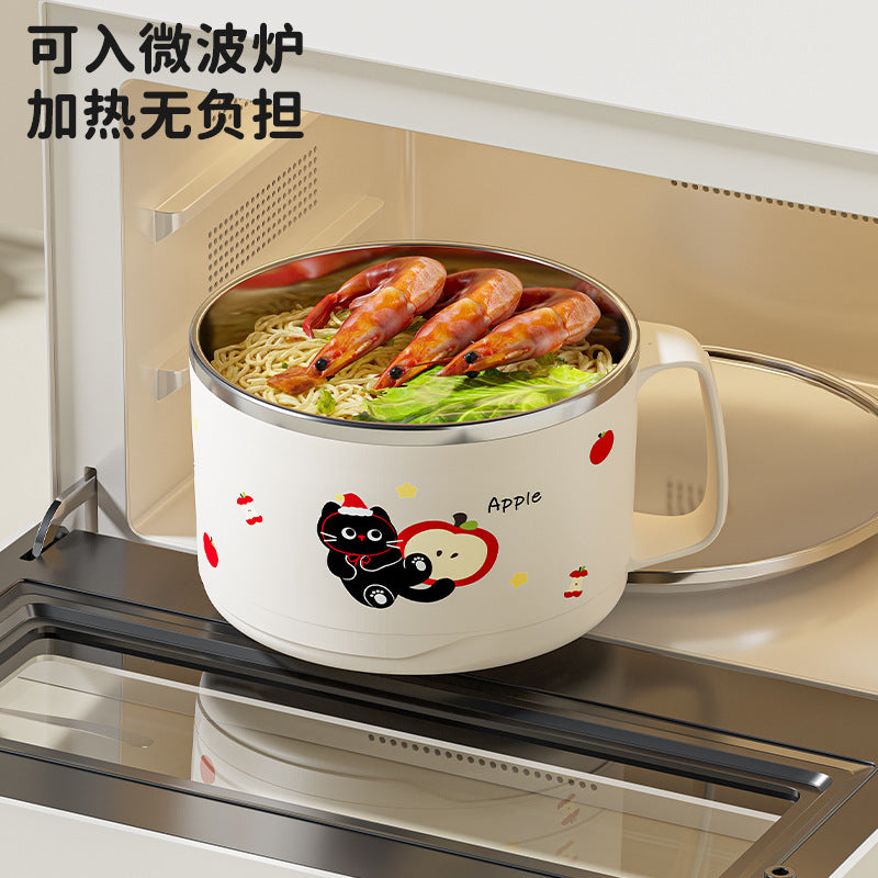 316 stainless steel instant noodle bowl with lid large capacity student dormitory dining bowl noodle bowl drainable lunch bowl