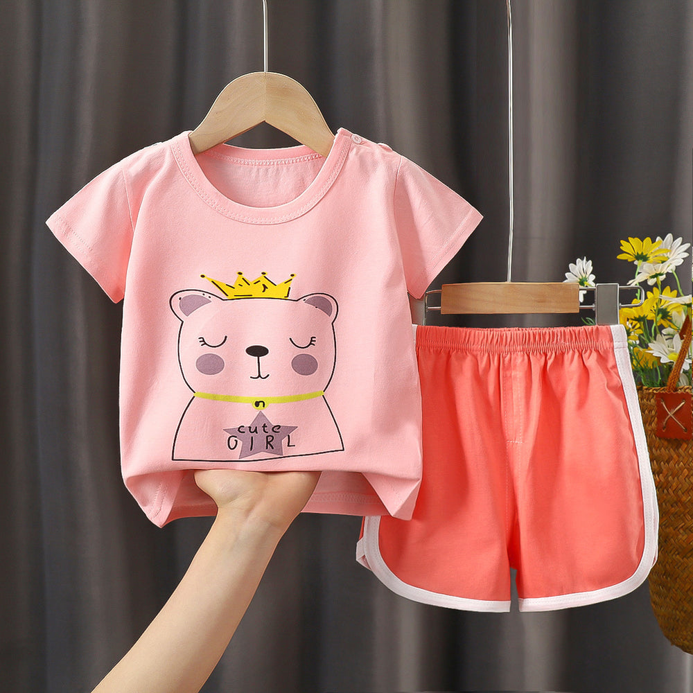 Summer children's clothing set: pure cotton t-shirt & underwear for boys and girls, baby & infant short-sleeve tee and shorts - dropshipping available