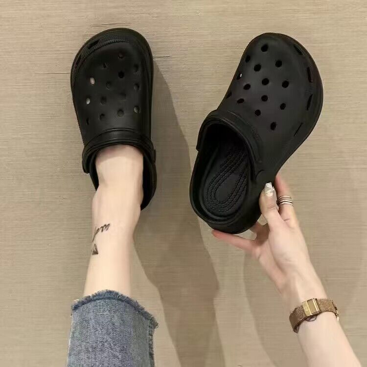 Crocs women's ins trendy summer thick sole high heels nurse baotou half drag cute outwear stepping on shit feeling beach sandals