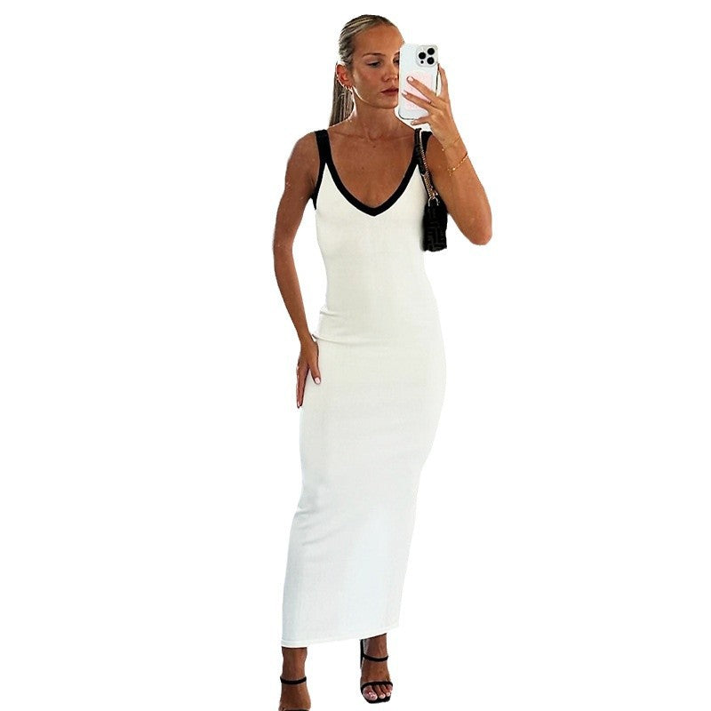 European and american style women's clothing - hot selling new color block backless bodycon cami dress for women on  cross-border