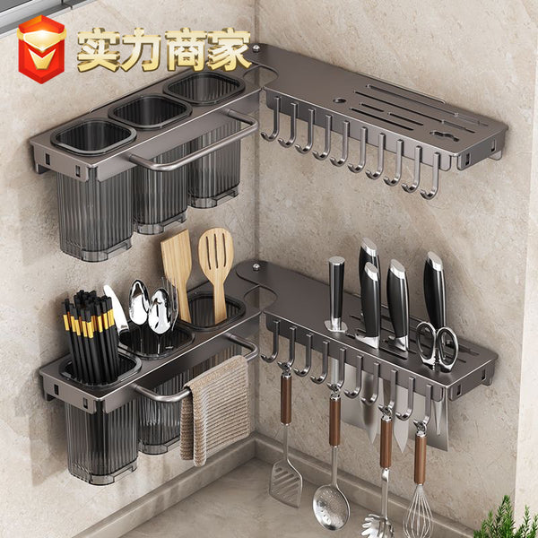 No punching, kitchen rack, kitchen utensils storage rack, chopstick tube, wall-mounted chopstick holder, foldable corner knife holder wholesale