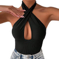 Amazon cross-border hot seller: new  spring/summer solid color sexy backless criss-cross cutout halter bodysuit