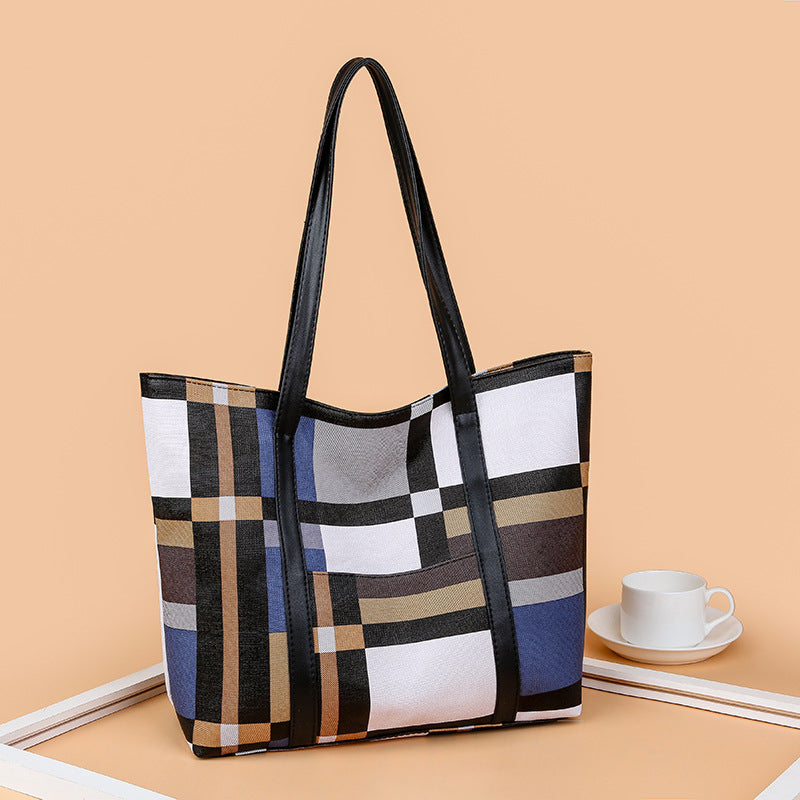 Tote bag women's color block shoulder bag large capacity 2024 new color matching fashion spring/summer ladies' handbag - single item