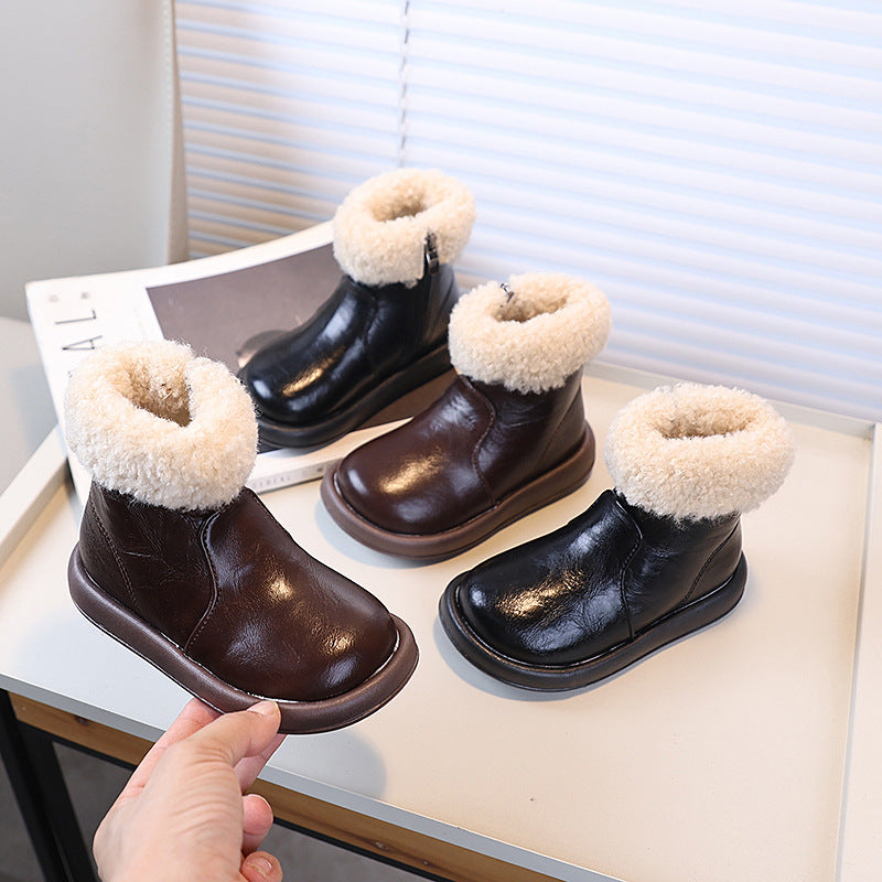 Kids' british style martin boots - new autumn/winter korean design - girls' fashion ankle boots - fleece-lined cotton boots