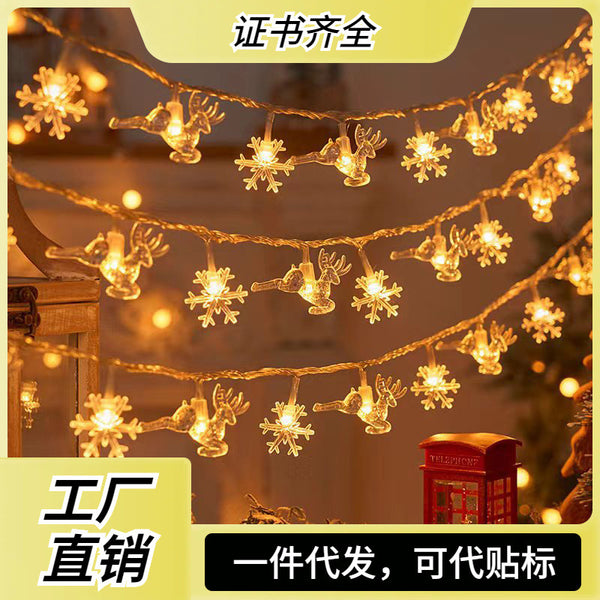 Cross-border new led elk Christmas tree snowflake star light string festive decoration indoor Christmas dress up lights