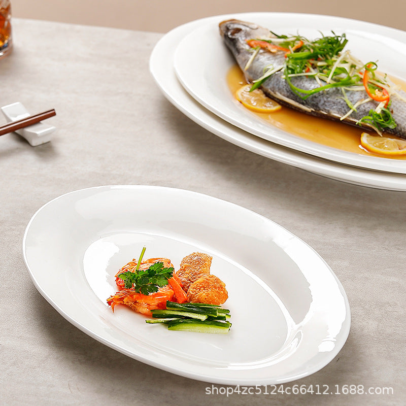 Pure white ceramic fish plate for homeclassy oval large plate western food hotel round plate tableware steak plate