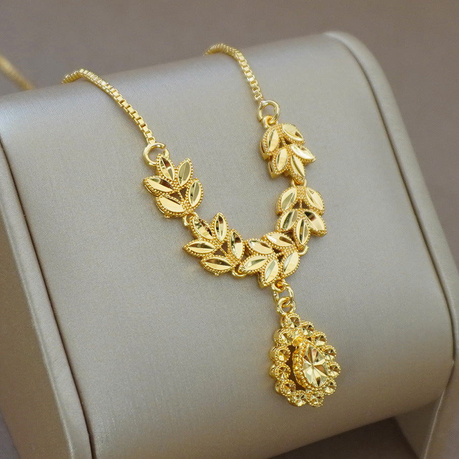 two-piece set women's leaf design necklace and earrings, ethiopian bidayai love necklace set