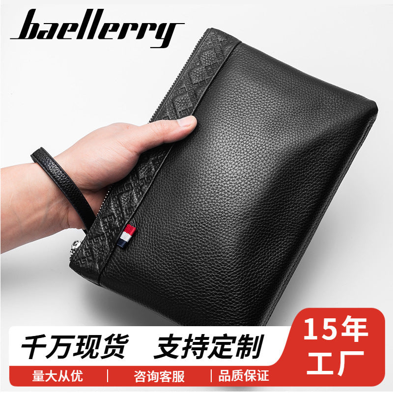 Men's cowhide clutch bag baellerry business leisure men's bag cowhide envelope bag large capacity soft leather handbag