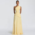 summer new arrival: elegant asymmetrical neck one-shoulder pleated chiffon bodycon backless maxi dress