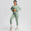 High-waisted, form-fitting, pocketed yoga set with a cropped, long-sleeved, cloud-feel, quick-drying running and fitness activewear three-piece set