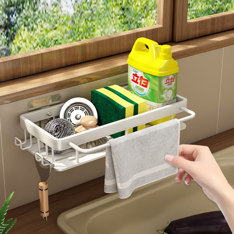 Rag Drain Rack Kitchen Shelf No Punching White Wall Multifunctional Seasoning Rack Household Sink Storage Rack