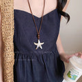 2026new arrival forest style retro starfish pendant necklace lazy style literary leather rope necklace ocean style clavicle chain