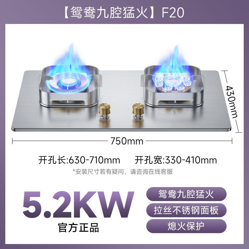 German baeda pure stainless steel 304 thickened large panel gas stove nine-chamber fierce fire table embedded fixed double stove