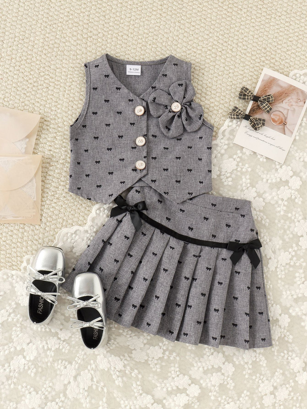 Kids clothing cross-border exclusive for european and american girls new arrival children's gray vest + skirt two-piece set