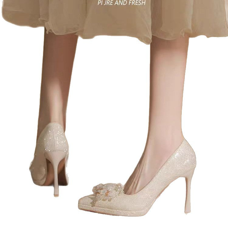 French crystal sequin wedding shoes high heels 2025 new pointed toe platform wedding shoes bridal stiletto pumps