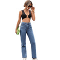 Pre-sale 20097#  cross-border women's fashion european and american retro fashion high waist denim straight pants
