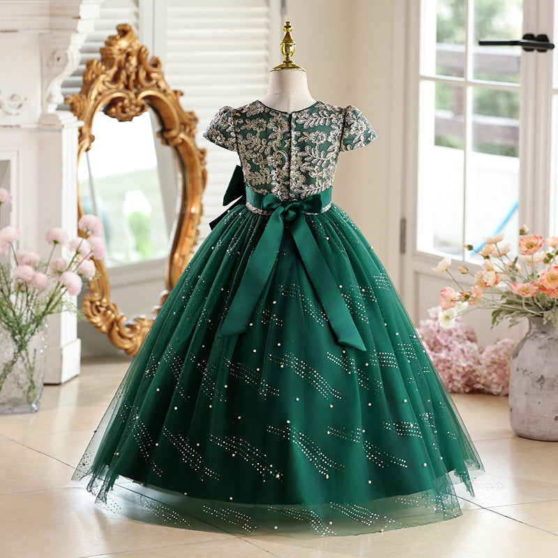 Ready-to-ship girls' formal dresses: vintage-inspired, high-end elegant mesh panel design for piano recitals and flower girls
