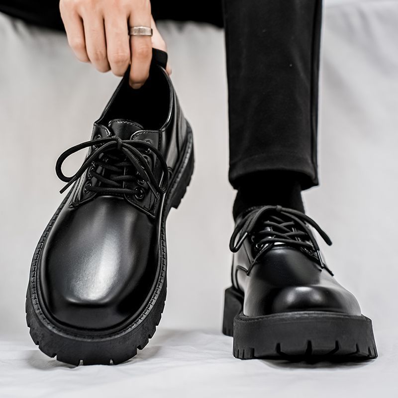 Genuine leather soft sole 5cm height increasing men's leather shoes - autumn thick sole waterproof non-slip casual men's sneakers - black formal shoes