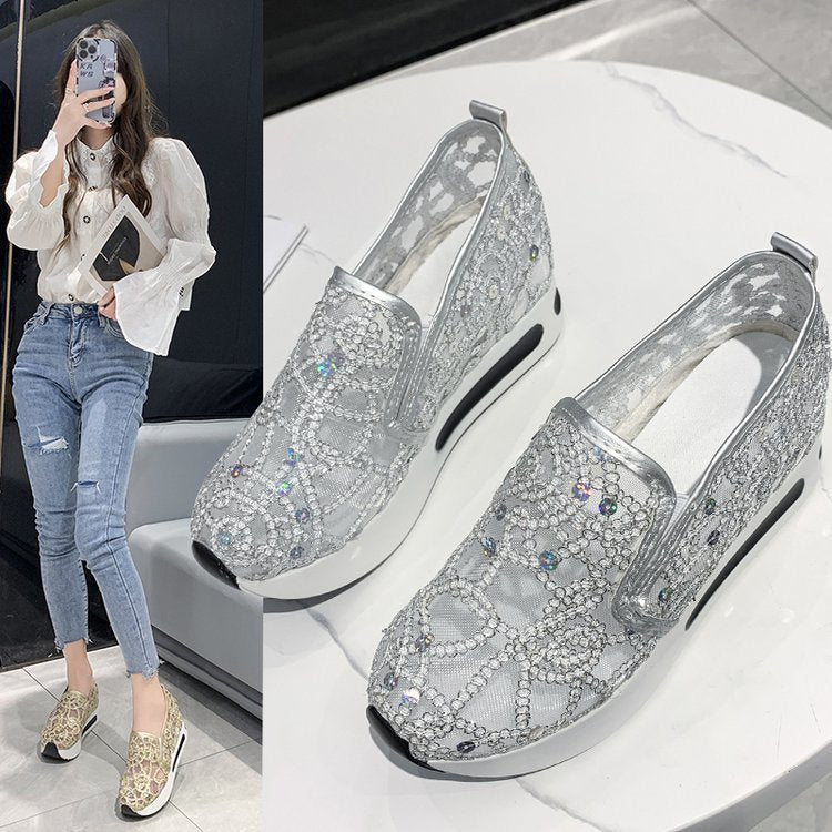 women's fashion flat heel hidden wedge mesh breathable casual flats - supports cross-border platforms and dropshipping
