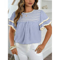 Amazon round neck ruffle short sleeve shirt women's  summer new casual bohemian style top