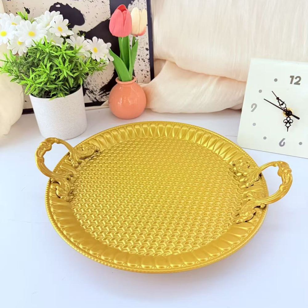 Manufacturer european style creative home elegant metal pattern tray party wedding hotel restaurant decoration tray