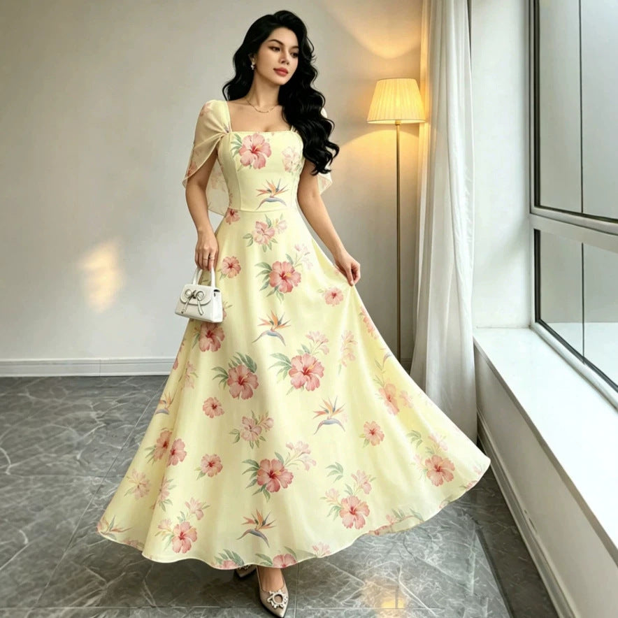 Fresh and vibrant, 's new  european and american cross-border women's wear: a dreamy, french-style printed dress with a gentle and elegant touch