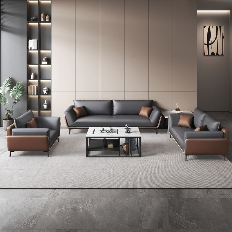 Office reception sofa set - modern minimalist sofa, coffee table, and three-seater suite for business reception areas