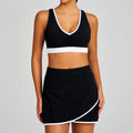 Color block ruched shockproof quick-dry shorts, fitness top, sports bra, underwear, yoga tennis skirt set for women