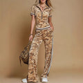 Tk tmeu supply new arrival women's clothing three stripes camouflage american street retrostraight-legcasualtwo-piece set