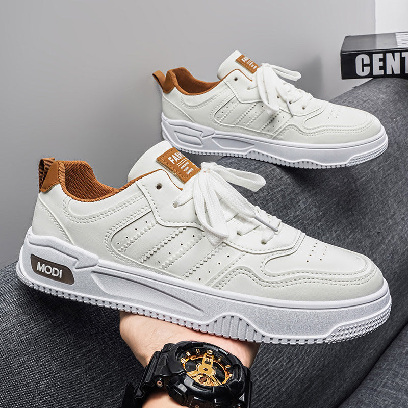 Men's spring 2026 new arrivals: versatile white casual skate shoes, low-top trendy sneakers for students, leather upper white shoes