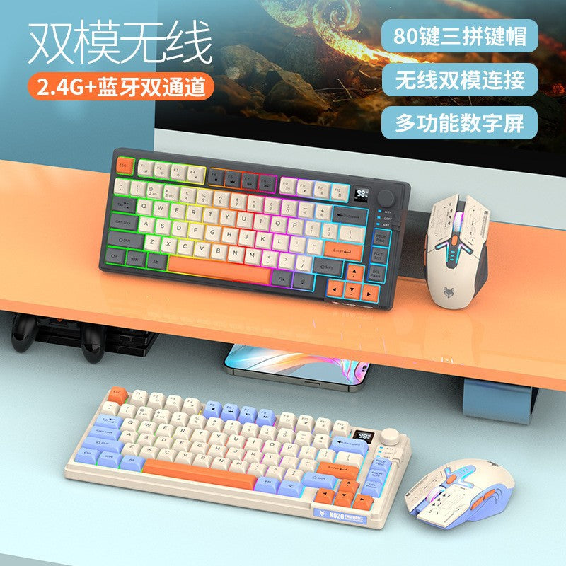 Dazzling silver fox k920 wireless bluetooth dual-mode mechanical feel keyboard and mouse combo with display knob and tri-color design