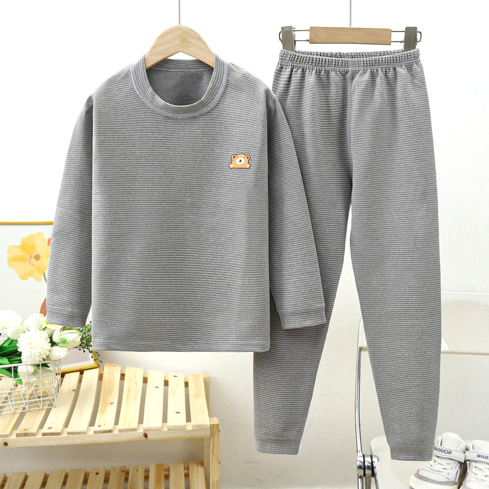 Kids german velvet heattechintimateswinterfleece-linedthickened boneless boys and girls quick-heating bottom pajamas home wear suit