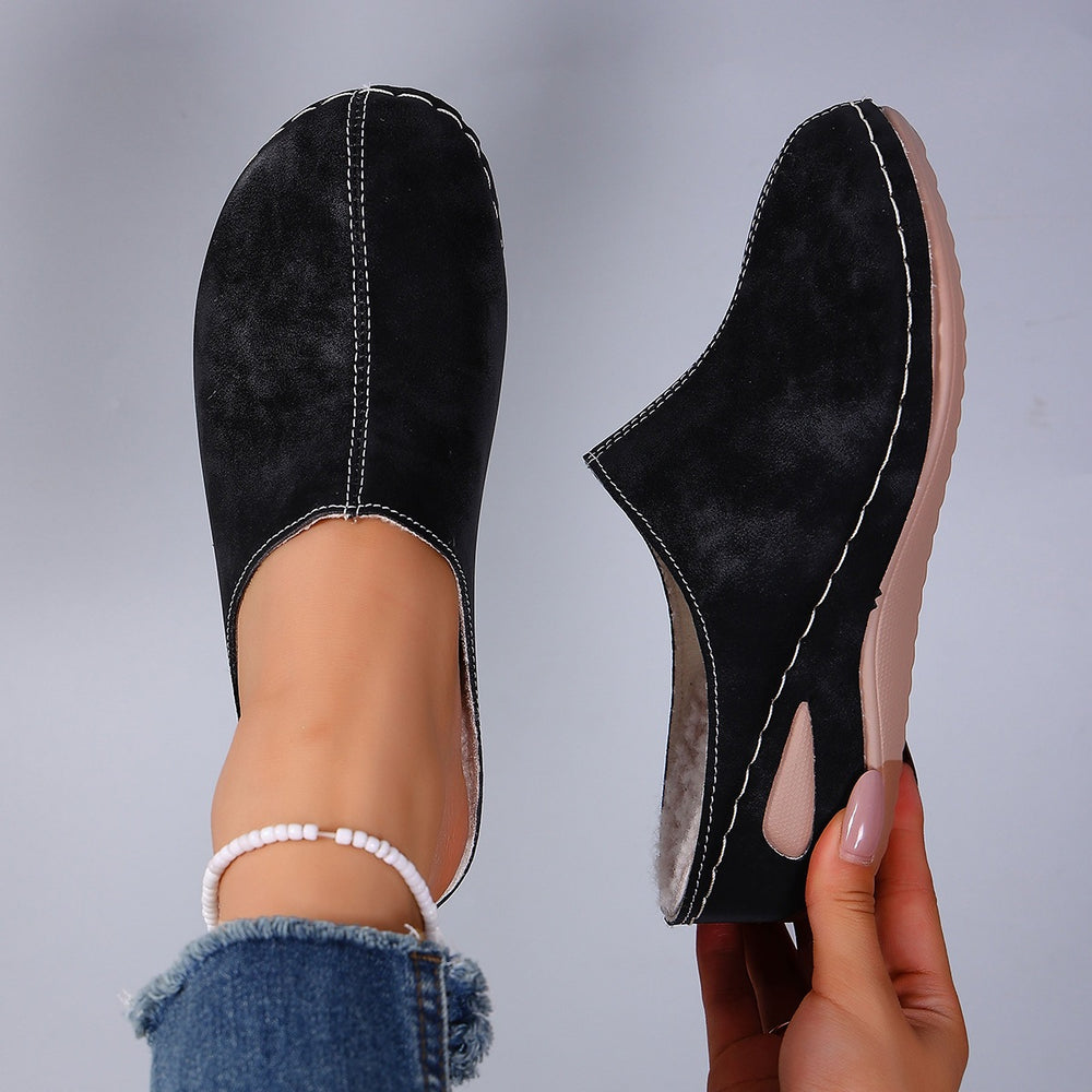women's baotou thick sole slippers exportautumnew arrivalplus size round toe fleece-lined wedge slippers wholesale