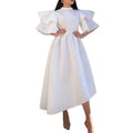D3151 cross-border women's summer  new arrival: double-layer ruffle sleeve solid color asymmetrical dress - european and american style