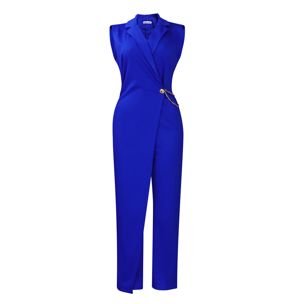 women's fashion: european and american style  summer sleeveless blazer collar elegant chic solid color plus size african jumpsuit