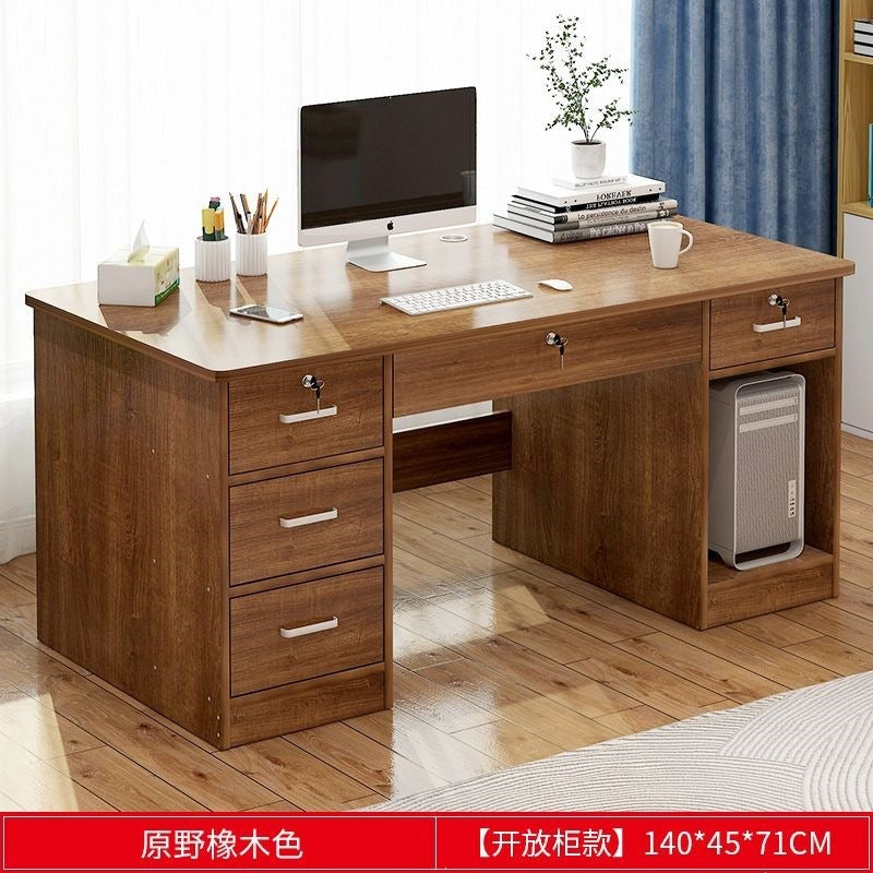 Office desk with lock, workstation with drawers, desk and chair set for employees, home desktop minimalist computer desk