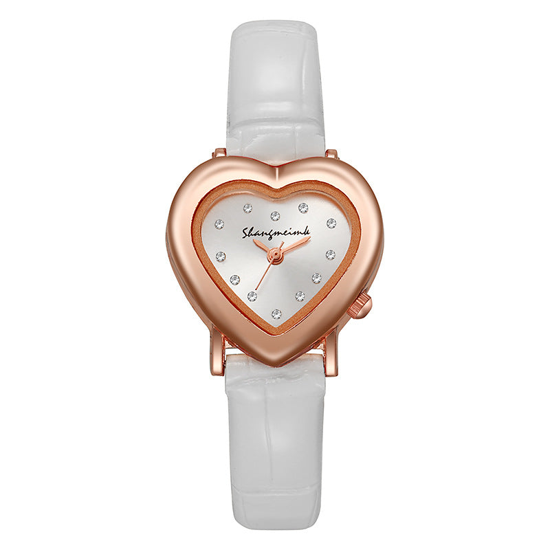 Women's fashionable minimalist vintage heart-shaped quartz watch - petite student watch, fashion watch