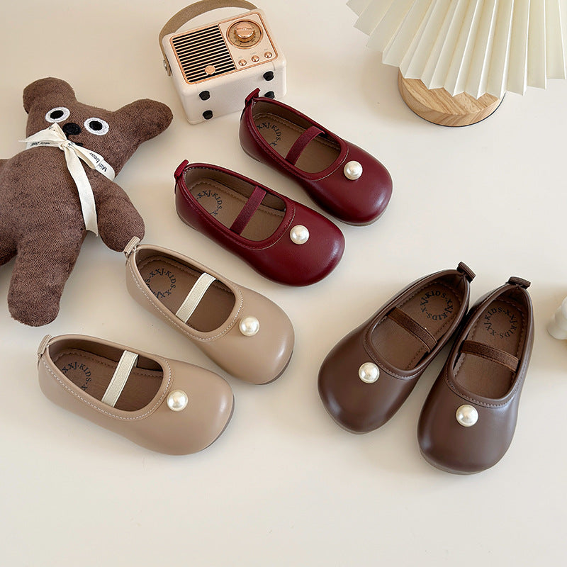 Girls Pearl Mary Jane 2025 Spring and Autumn New Korean Edition Girls Soft-soled Small Leather Shoes Children's Shallow Princess Shoes