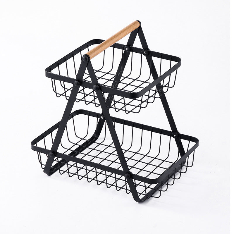 Customized wholesale wrought iron fruit basket removable double-layer vegetable fruit basket kitchen rack living room snack storage basket