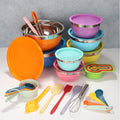 Stainless steel deep salad bowl with color-sprayed lid, round mixing bowl with non-slip silicone base for kitchen use