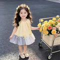 Summernew arrival baby girl patchworkk-styledressasymmetricaldresswestern style sleeveless korean style vest dress
