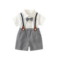 summer gentleman's kids' outfit: preppy style short-sleeve shirt and overalls two-piece set - wholesale for boys